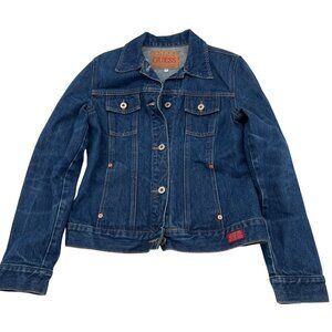Guess Women's Denim Jacket Medium Blue Button-Front Long Sleeve‎